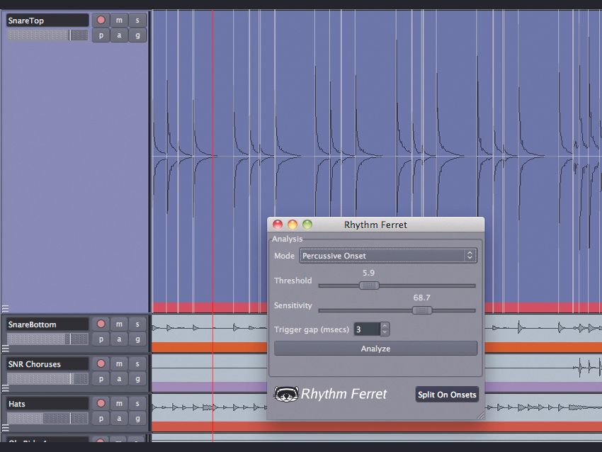 The Rhythm Ferret window offers two options for slicing: Percussive Onset and Note Onset.
