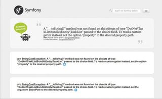 In development Symfony2 provides plenty of helpful information onscreen when something goes wrong