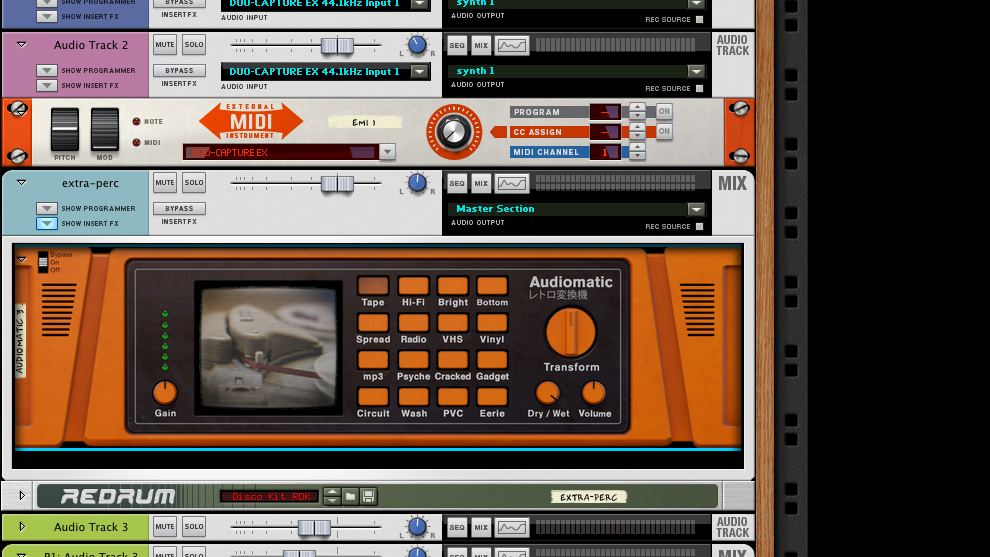 Reason's new rack devices - External MIDI Instrument and Audiomatic.