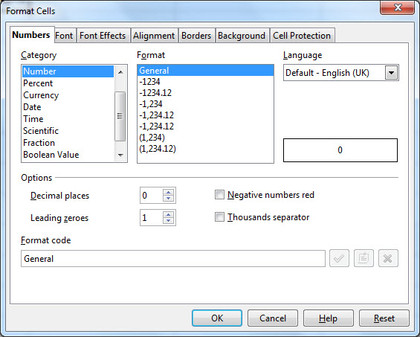 Libre Office Calc - formatting dialog