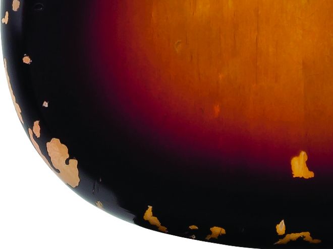 The nitrocellulose lacquer has been aged to reflect the beaten finish of Kurt's guitar.