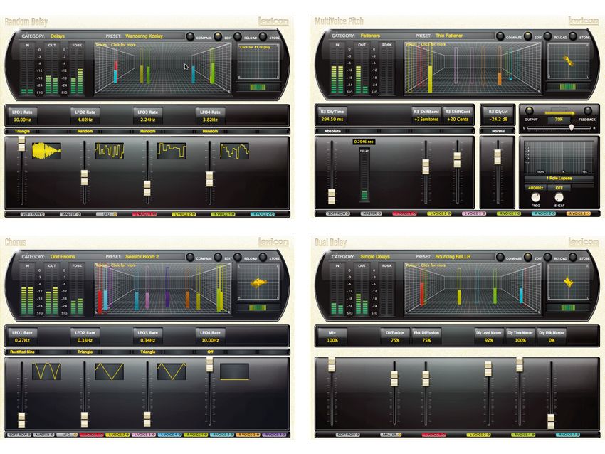 Clockwise from top left: Random Delay, MultiVoice Pitch, Dual Delay and Chorus.