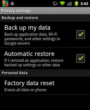 Back up settings on Android phone