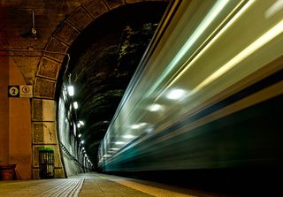 Long exposure photograph of a train