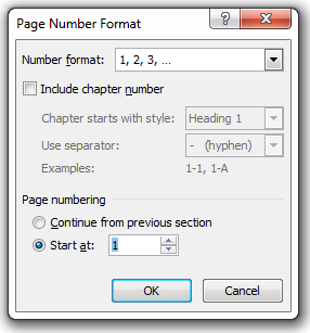 word for mac start page numbering on a particular specific page