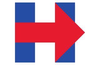 Hillary Clinton logo - a blue H with a red arrow overlapping its centre
