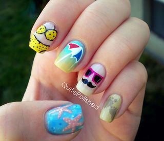 Awesome beach day nails created by Emily, the artist behind Tumbr blog Quite Polished