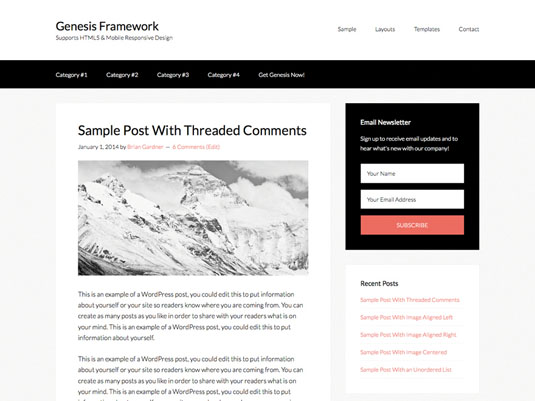 The Genesis Sample theme is a bare-bones example of a child theme, and is a great starting point for experimentation