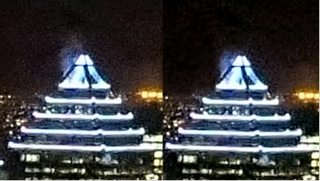 Left: 100% crop before noise reduction; right, after.