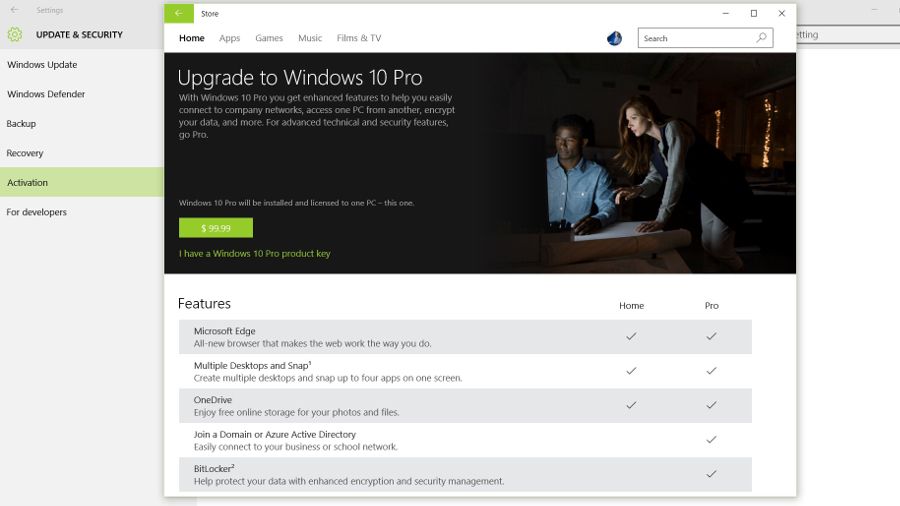 upgrade windows 10 home to pro without key