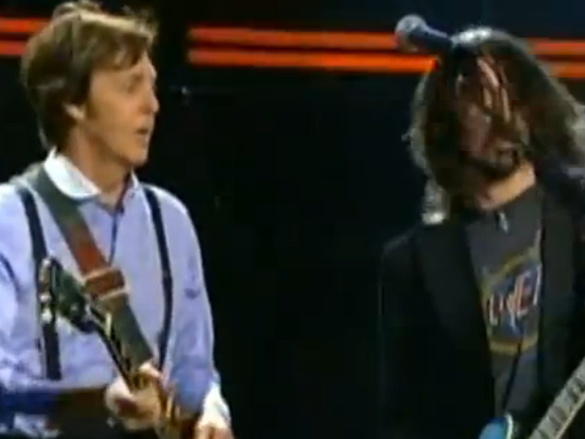 Macca and Grohl mix it up on stage at the Grammys