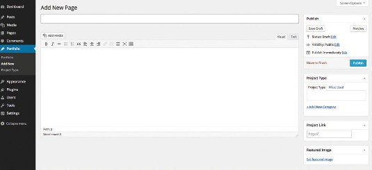 The admin page to add a new project. Notice the Project Link section