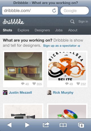Dribbble's responsive presentation was not a mobile first redesign, but still delivers a great mobile navigation and browsing experience