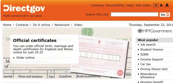 The Government website viewed with styles in place...
