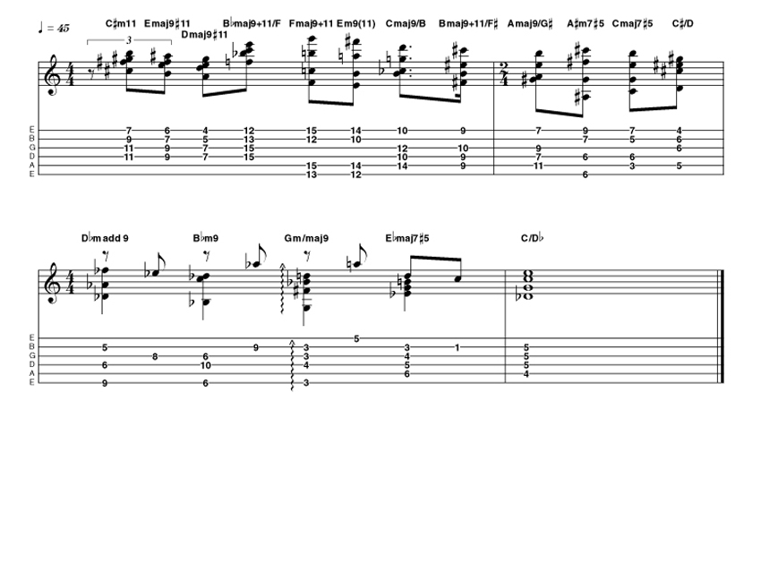 Advanced lick one: Holdsworth-style chording