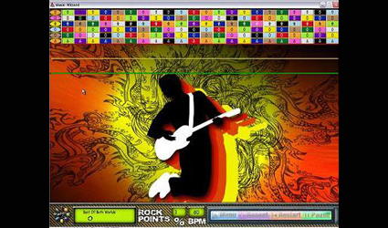 The Guitar Wizard software interface uses a colour-coded symbol system to represent fingering positions