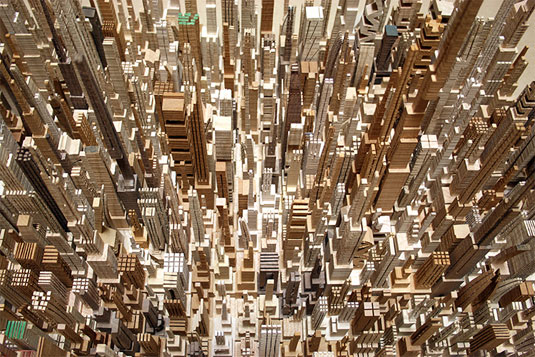 Wooden city sculptures