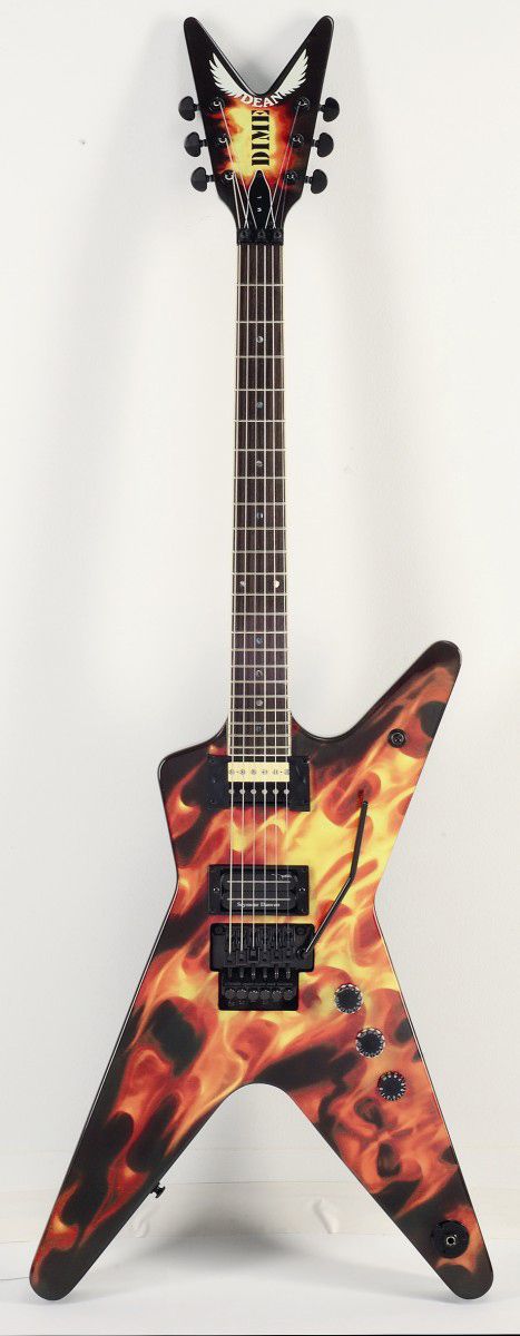 The Dime-O-Flame offers a solid mahogany body and set mahogany neck