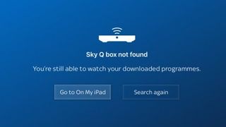 a sky q error message that reads 'sky q box not found'