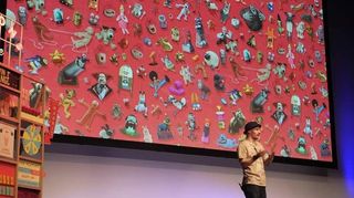 Aardman senior designer Gavin Strange, aka Jam Factory, on stage at Reasons to be Creative 2014 in sunny Brighton, UK