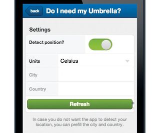 The Do I need my Umbrella? interface without the custom style sheet