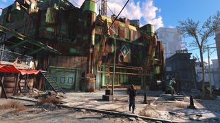 Diamond City bustles with the business of one wanderer.