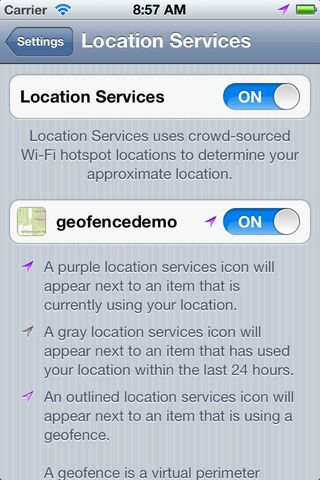 Geofencing: settings