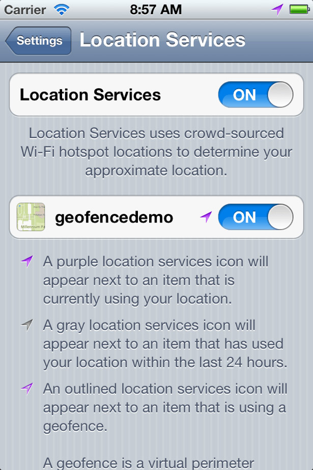 Geofencing: settings