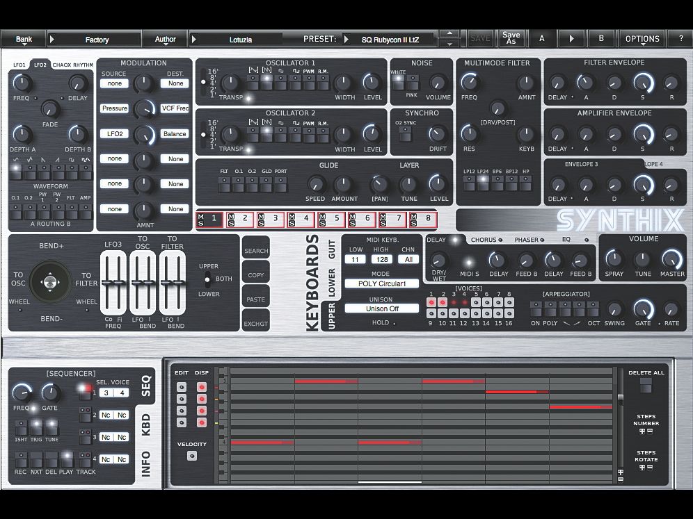 Synthix's built-in four-track sequencer comes with all the trimmings and then some.