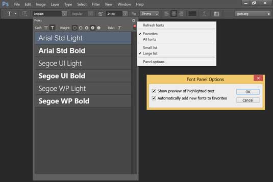 Font menu concept