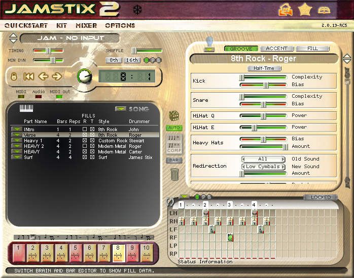 The interface enables you to fine-tune every aspect of your drum track.
