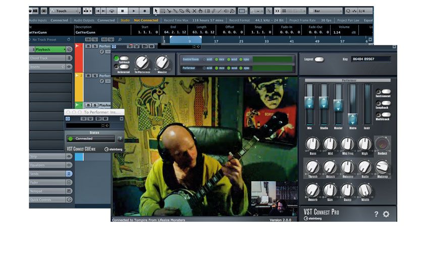 The performer window contains basic mix, compression, reverb and EQ controls