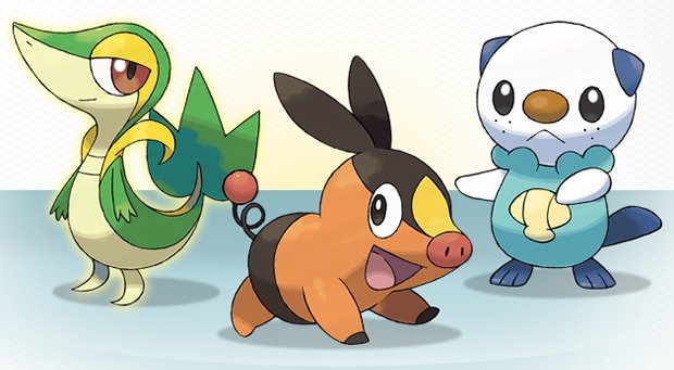 Pokemon Black & White US starter names: Snivy, Oshawott and Tepig. Oh ...