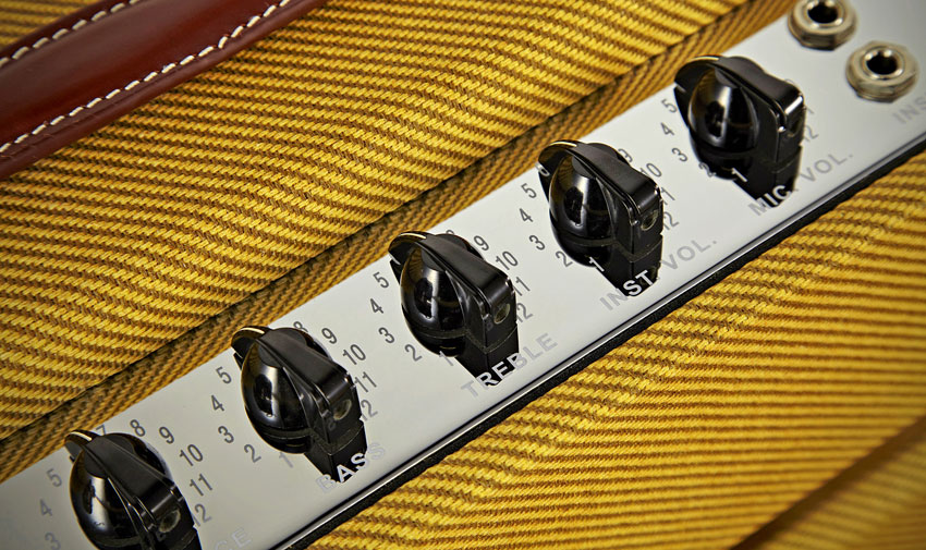 In addition to the 'instrument' inputs (high and low), there are also two 'mic' inputs with a slightly thinner, more distorted sound. You can blow a harp through it, or plug your guitar in for a different feel