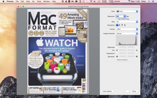 Preview can import files from connected cameras and iPhones from its File menu