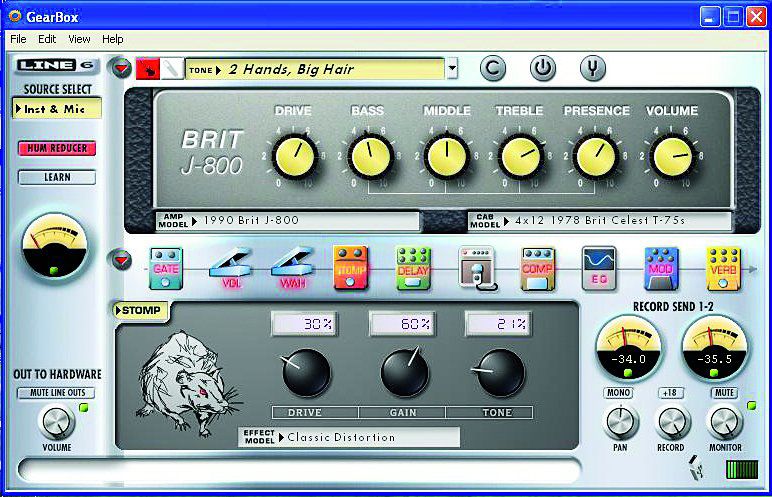 The GearBox software interface packaged with TonePort