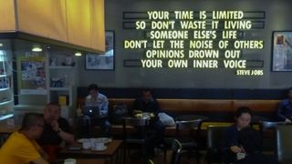 Aww, a nice Steve Jobs quote dominates a local coffee shop