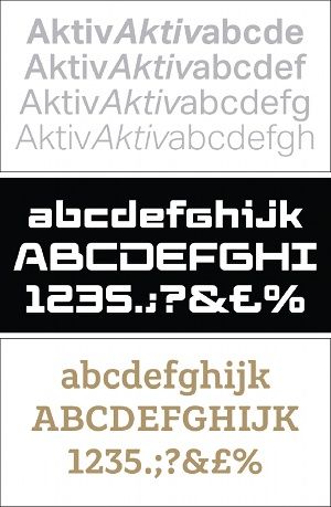 The Aktiv, Elevon and Grueber typefaces came from the font library at foundry Dalton Maag, which is based in London and Brazil