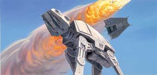 Star Wars art: an explosion above an AtAt walker