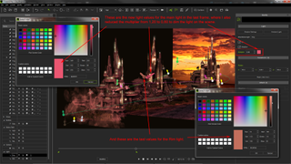 Setting the colours of the scene lights for the last frame of the animation