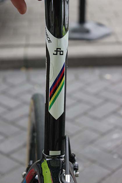 World champion colours painted on Peter Sagan's seat post