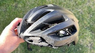 A crashed tested Kask Protone helmet