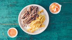 Cambodian pork and rice with omelette and pickled vegetables