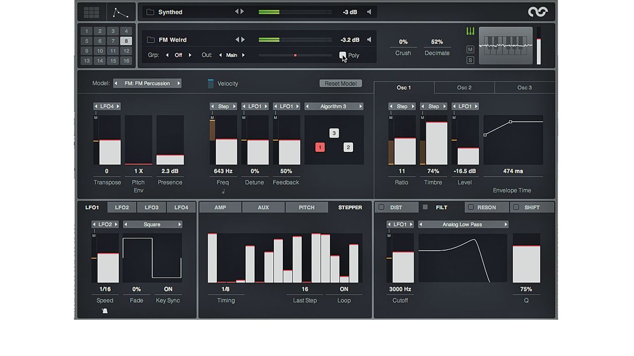 The fantastic three-oscillator FM model offers serious synthesis potential for polyphonic patching
