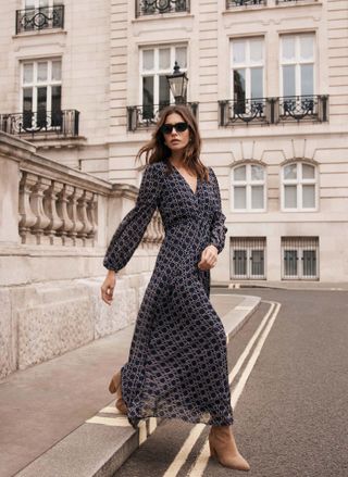 Navy Geometric Print Maxi Dress