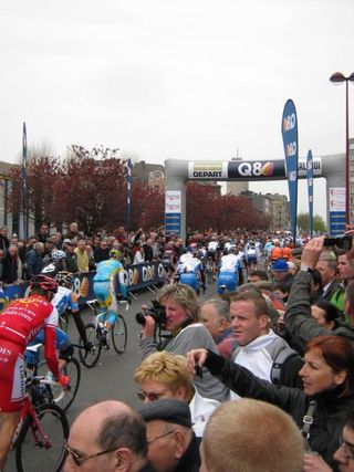They're off! The Flèche Wallonne peloton rolls out of Charleroi