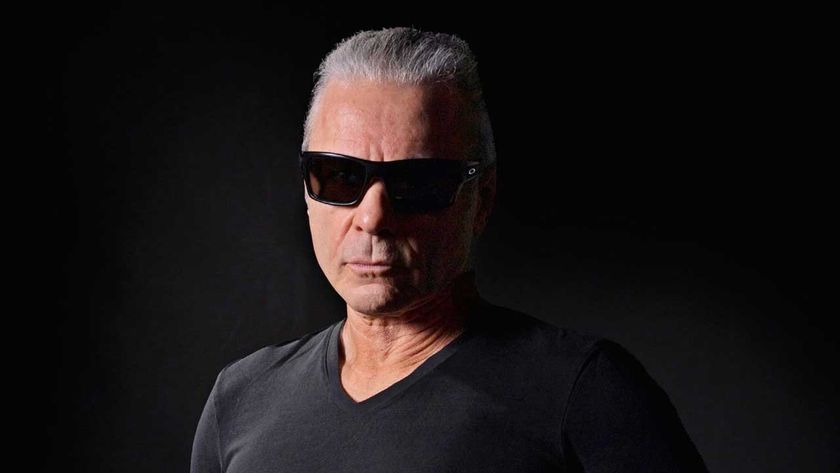 Bruce Dickinson studio portrait, in sunglasses