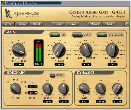 The sidechain input of a gate can be used to create rhythmic effects.