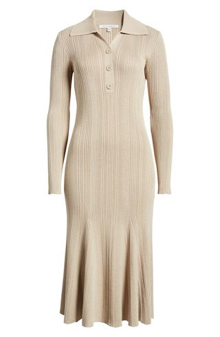 Variegated Rib Long Sleeve Midi Sweater Dress