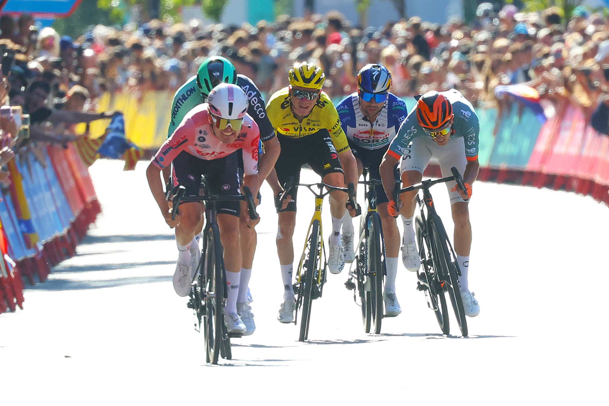 Jarno Widar sprinted to second place on stage 4 of the Vuelta a Espa&ntilde;a ahead of Felix Gall in Andorra La Vella